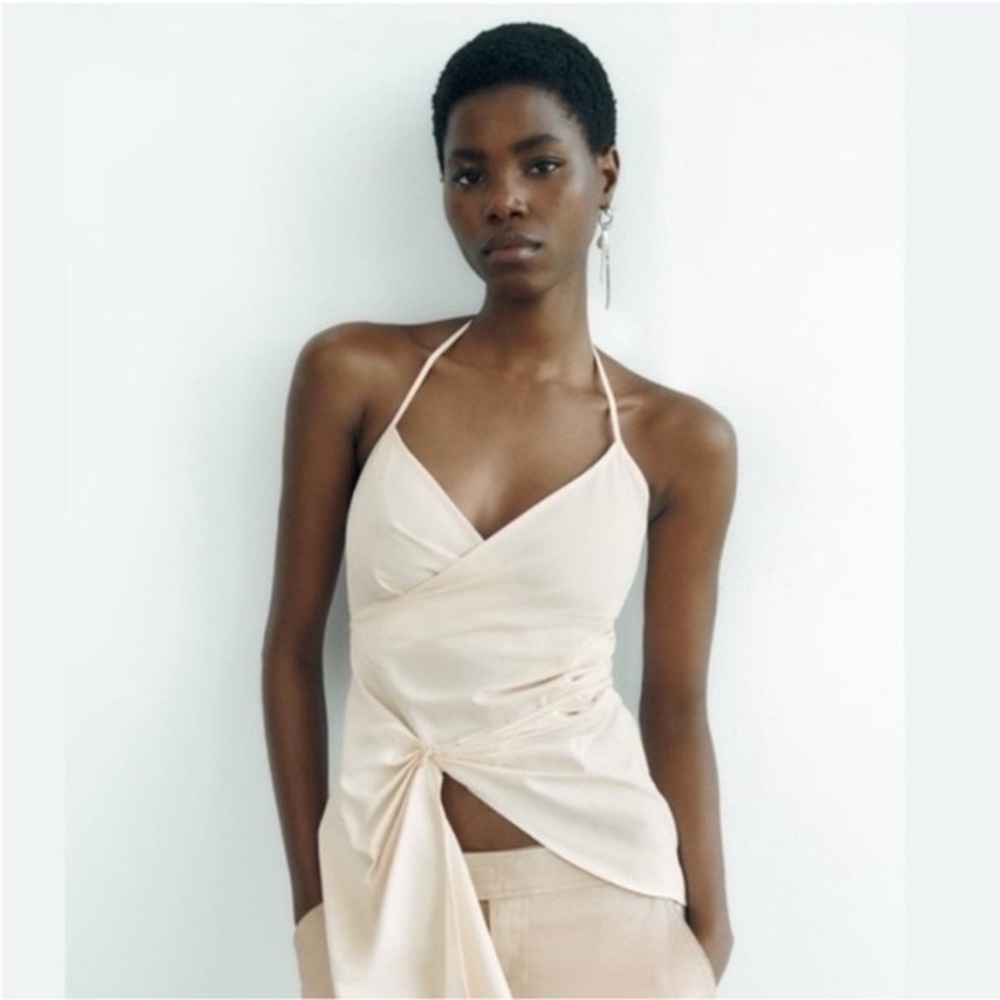 Zara Cream Wrap Assymetrical Halter Top